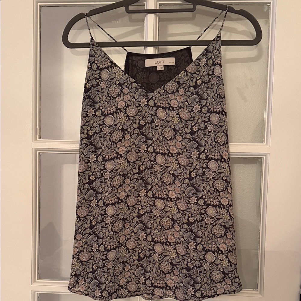 LOFT Black and Pink Floral Camisole